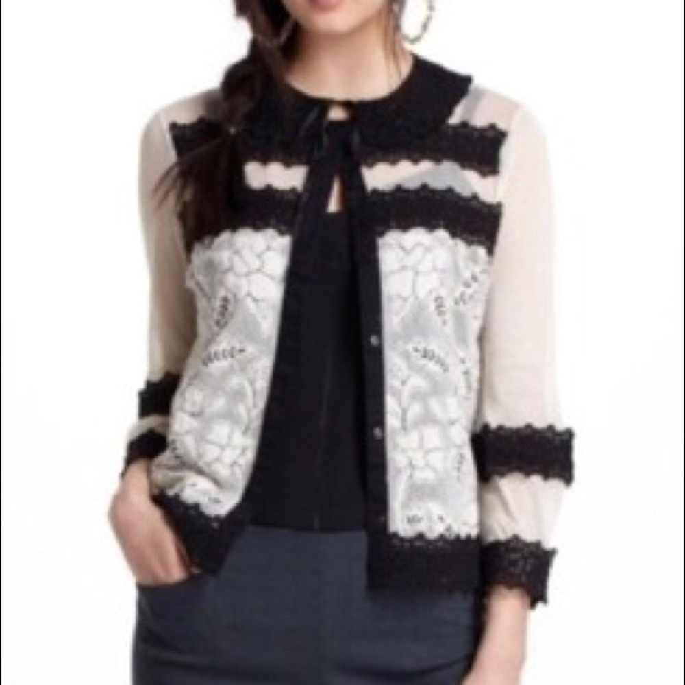 Anthropologie Leifnotes Mesh Appliqué Cardigan